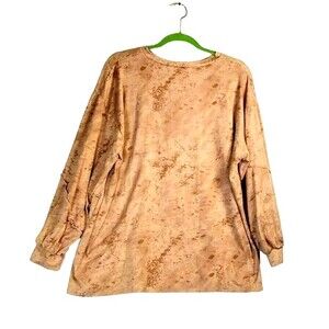 Top Women's 1X Stone Wash Pink Tan Gathered Long Sleeve Sweatshirt Lightweight